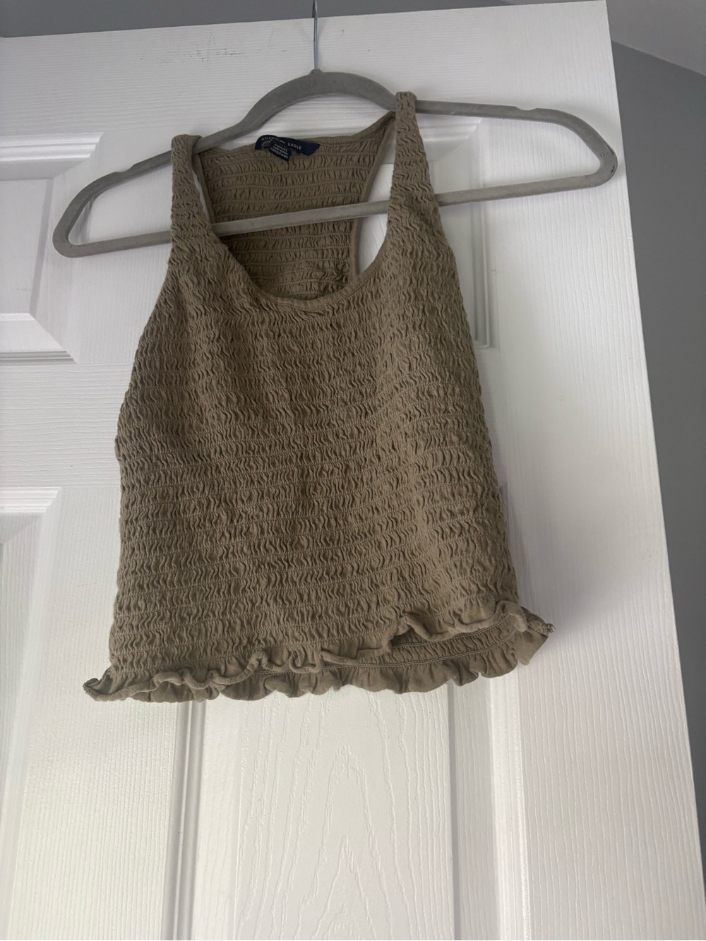 American Eagle Outfitters Taupe Smocked Ruffle Tank